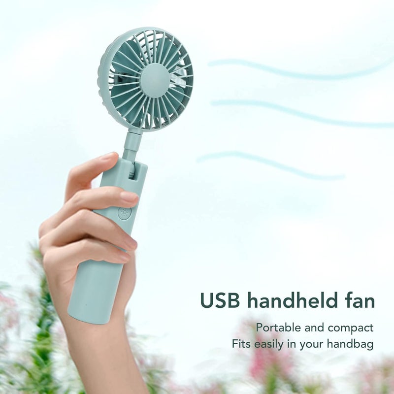 woobles Handheld Mini Fan, Portable Hand Fan, 3 Speed Wind Adjustment Small Pocket Fan, USB Rechargeable Fan with Cosmetic Mirror Phone Holder for Office - Image 2